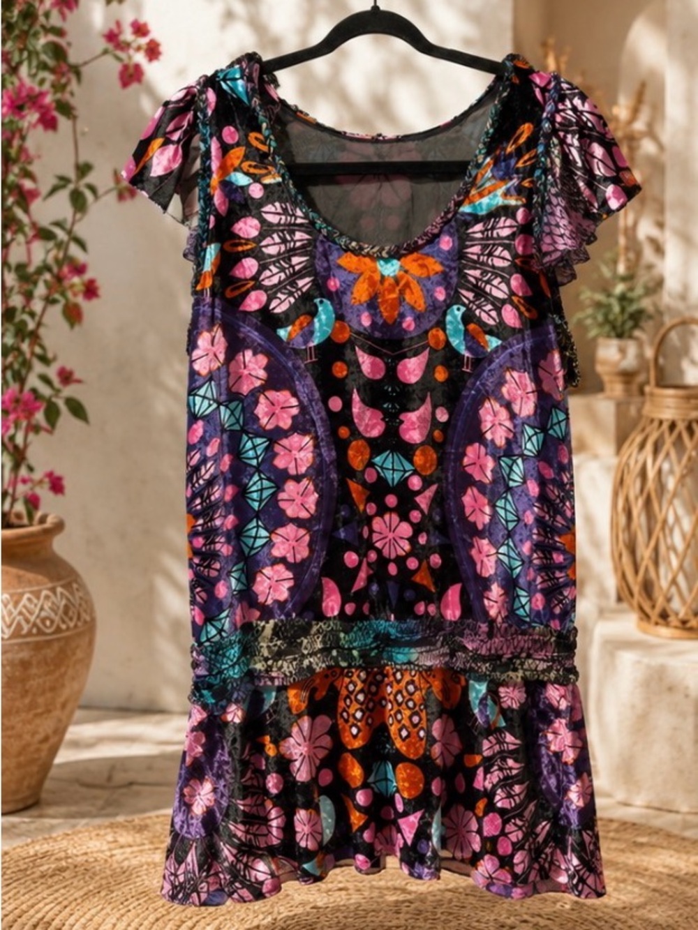 Custo Barcelona Silk Blend Graphic Print Mini Dress Size 4 Multicolored P2P 22’